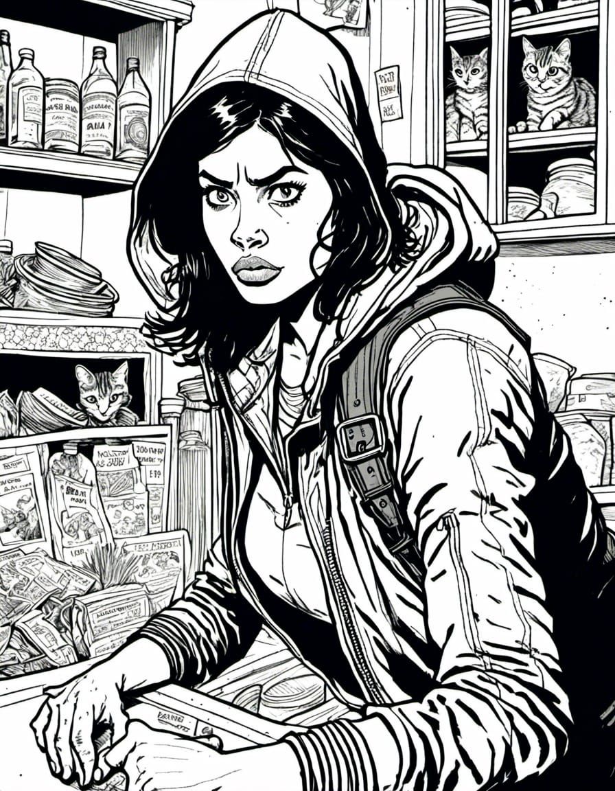 Alluring Cat Burglar Portrait in Pen and Ink