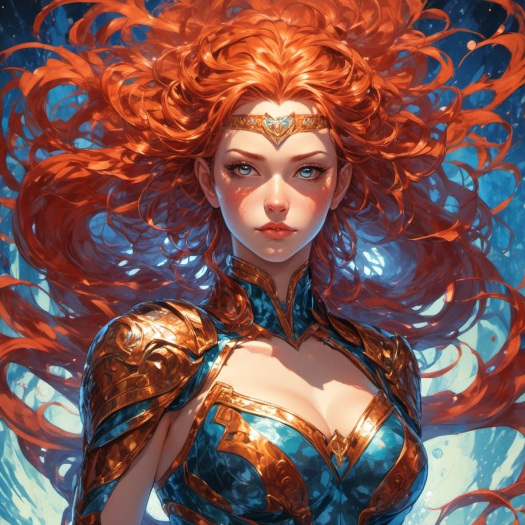 Defeated Ginger Bombshell Super Heroine in Manga Style