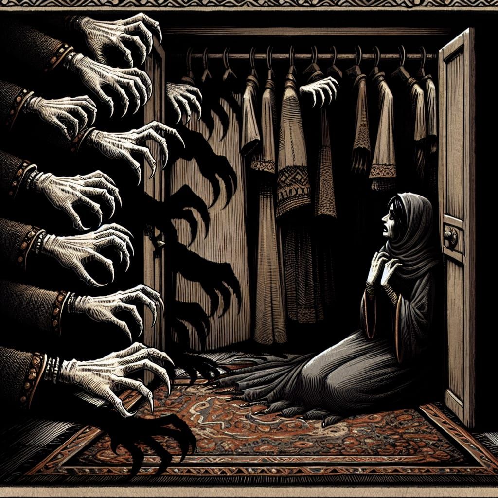 Dark Fantasy Shadows Devour Middle Eastern Woman