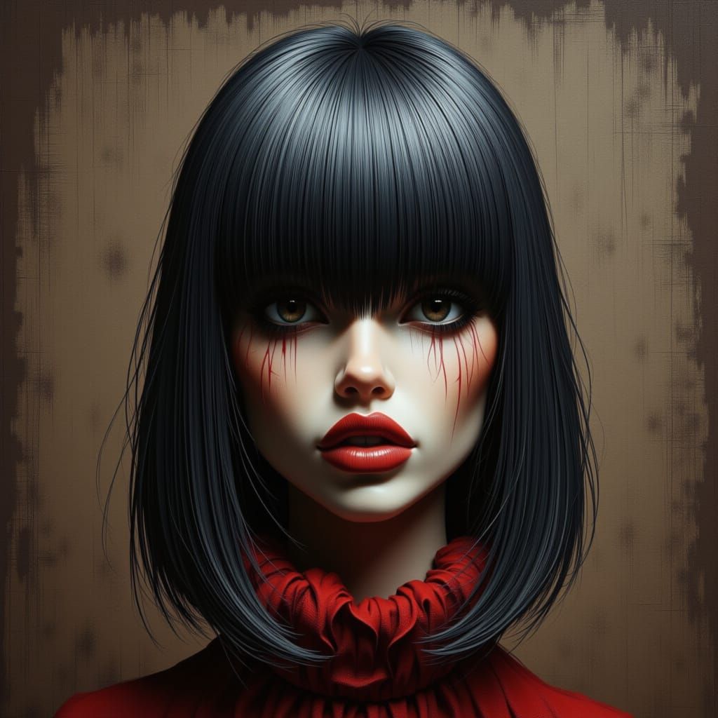 Portrait of a Beautiful Woman with Blunt Bangs