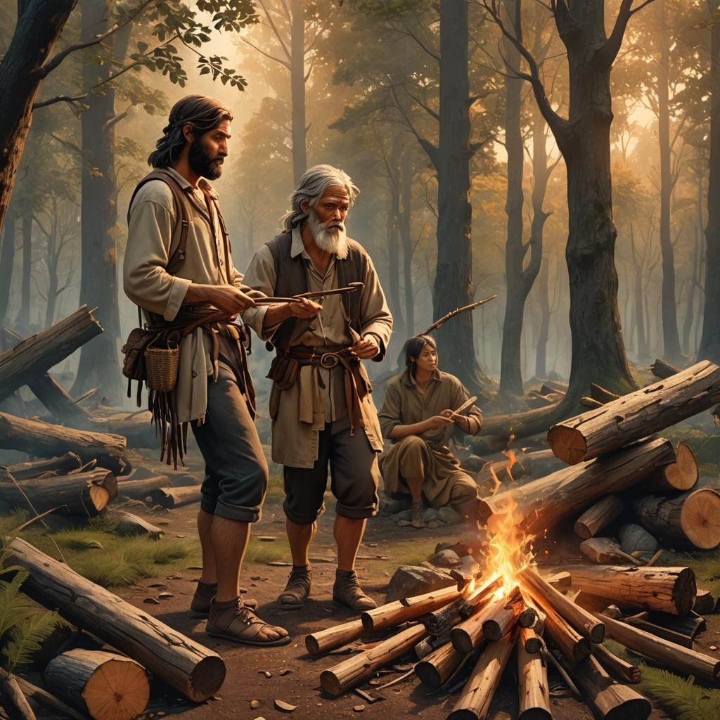 Cro-Magnon Couple in Forest, 3D Anime Style