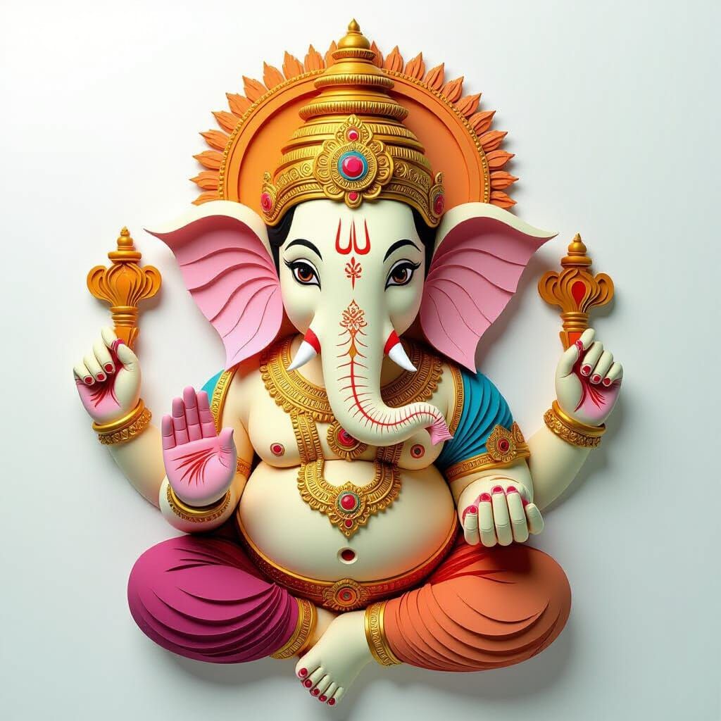 Lord Ganesha Papercraft Art with Vibrant Colors