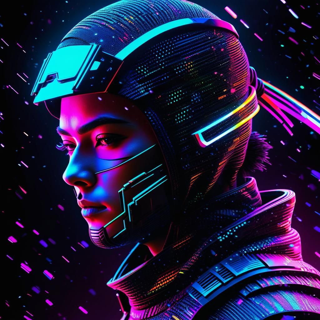 Cyberpunk Ninja in Glitched Rainbow Colors
