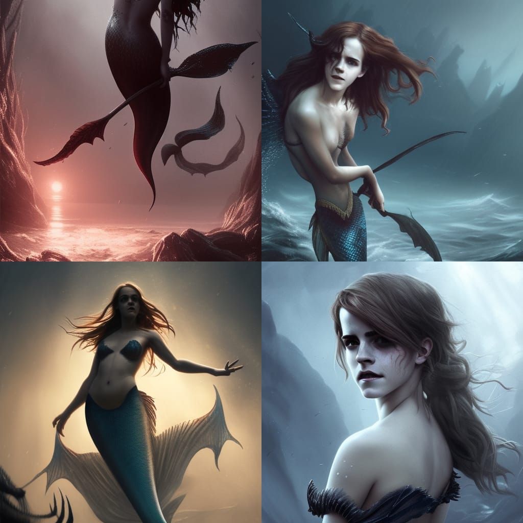 Eerie Mermaid with Sharp Teeth in Dark Fantasy Style