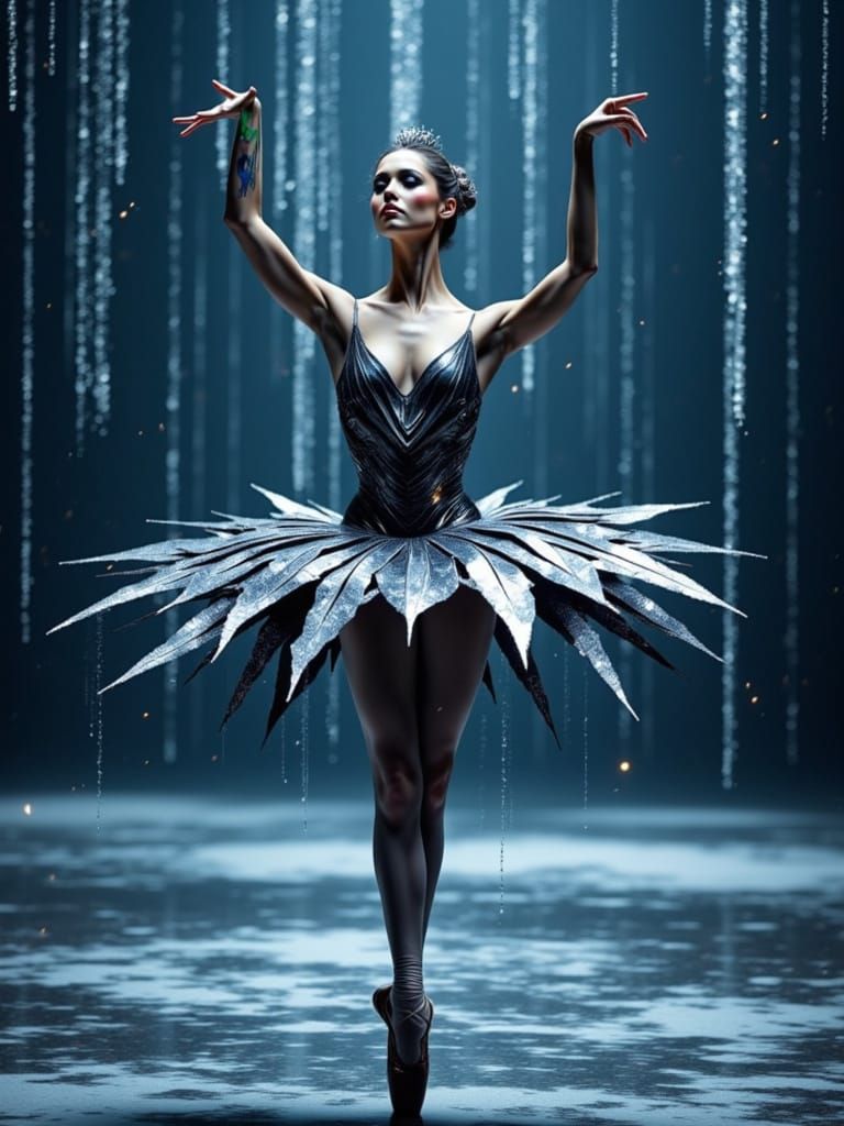 Ethereal Ballerina in Avant-Garde Swan Costume