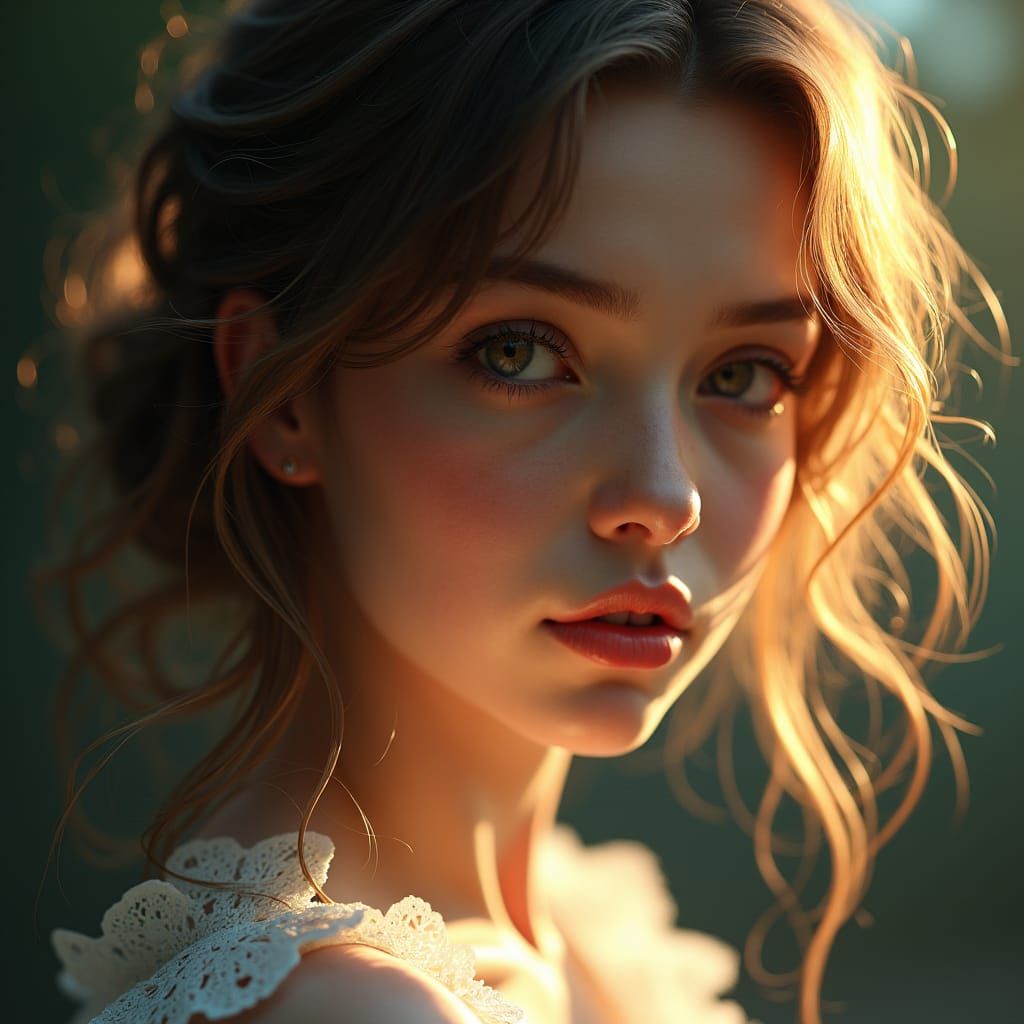 Ethereal Girl Portrait in Art Nouveau Style