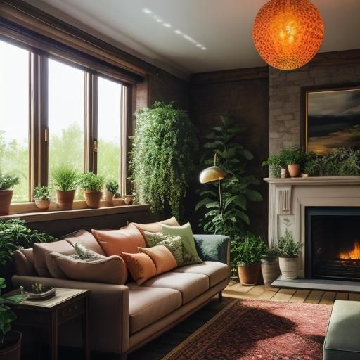 Thistle and Peach Living Room with Bokeh