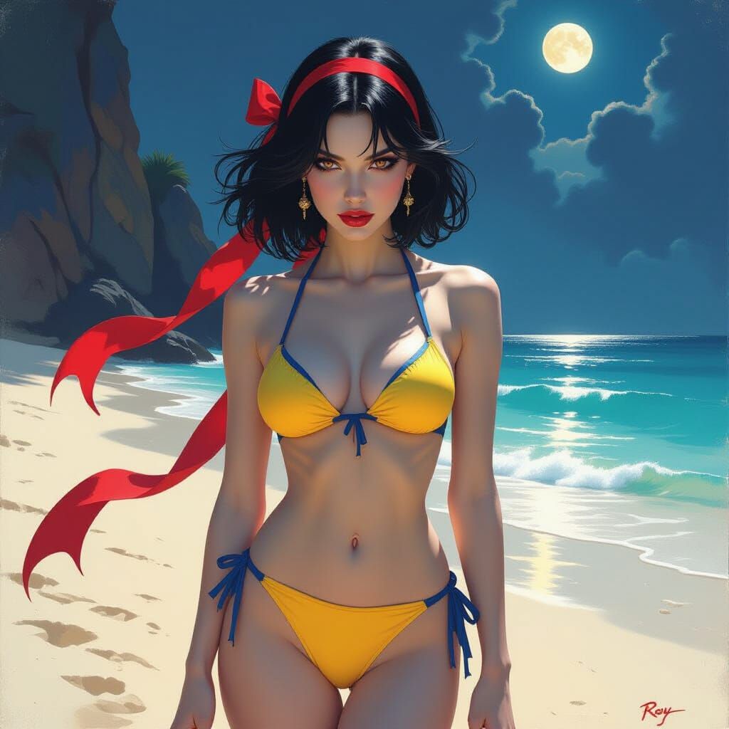 Vampire Snow White on Beach in Luis Royo Style