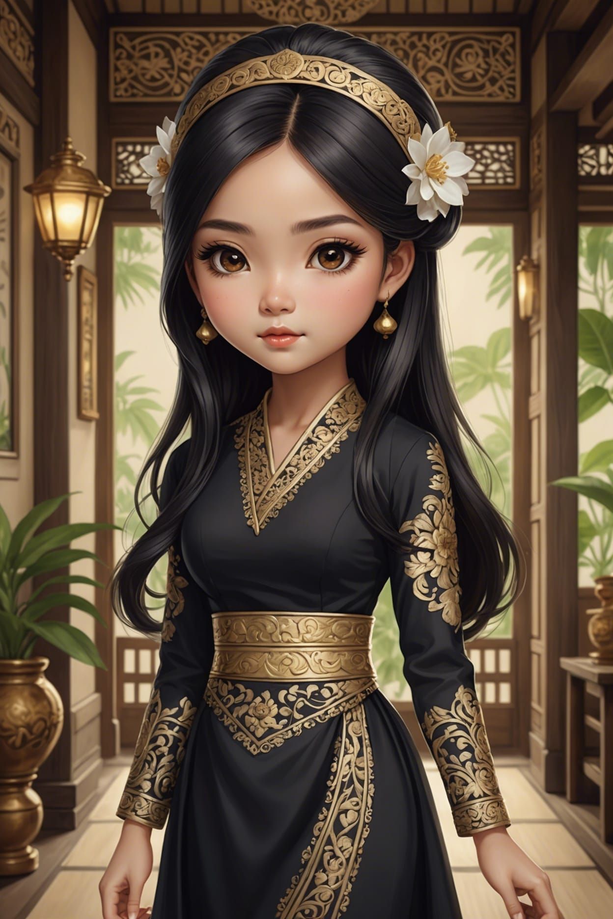 Charming Chibi Girl in Traditional Javanese Dress