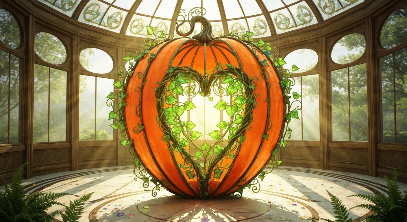 Magical Pumpkin Birdcage in Sunlit Art Nouveau Room