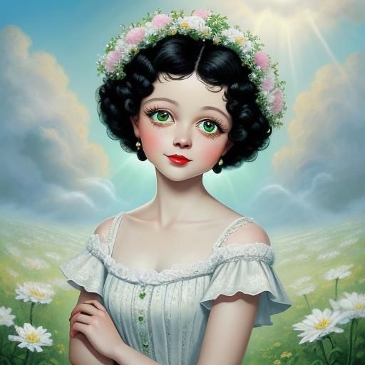 Baroque Oil Painting of Betty Boop in White Lace