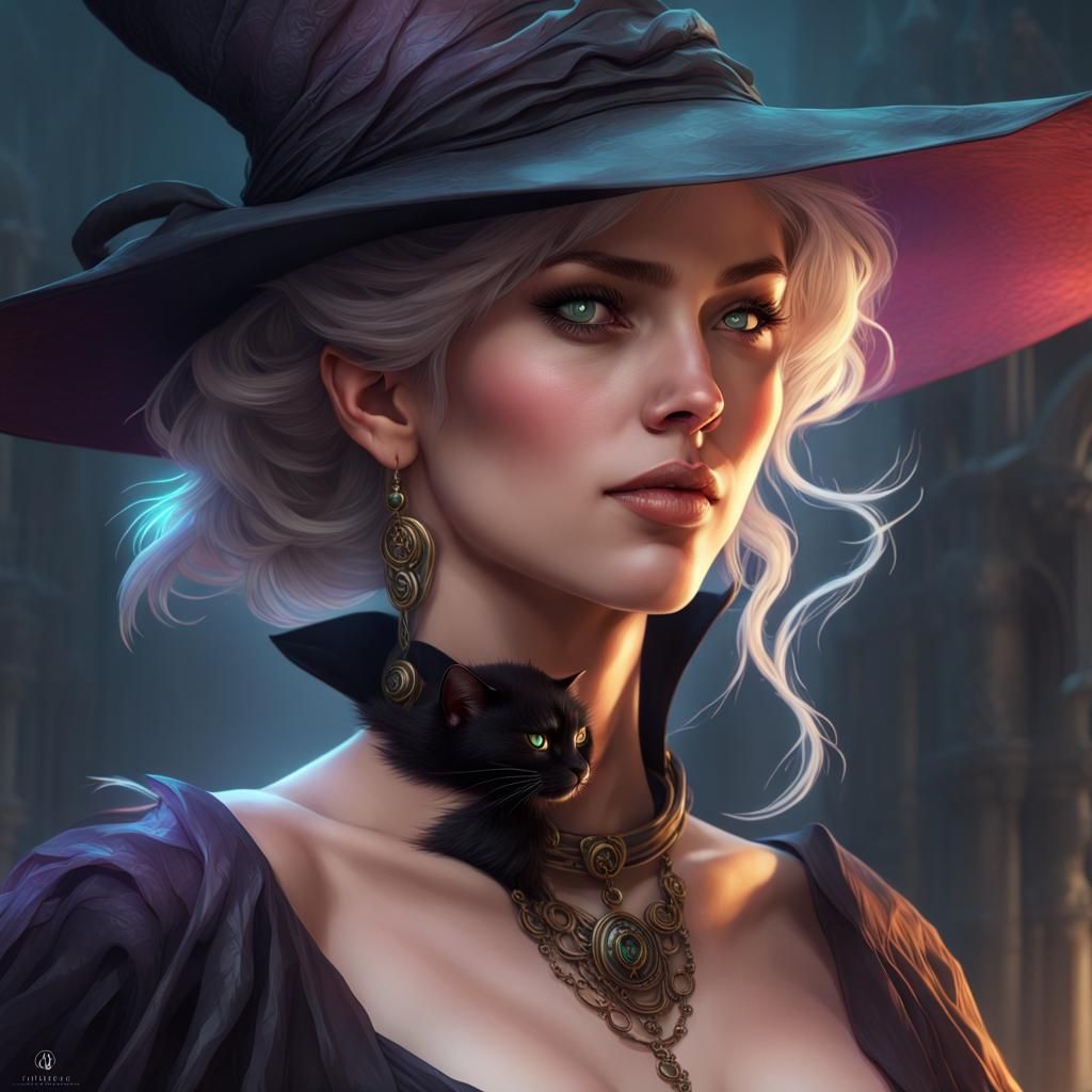 Beautiful Witch Portrait in Hyperdetailed Digital Art