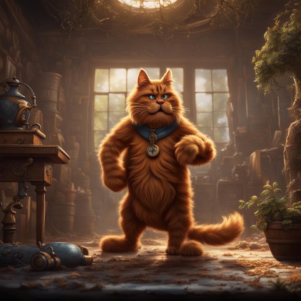 ALF vs Garfield: Epic Ring Battle in Detailed Painting