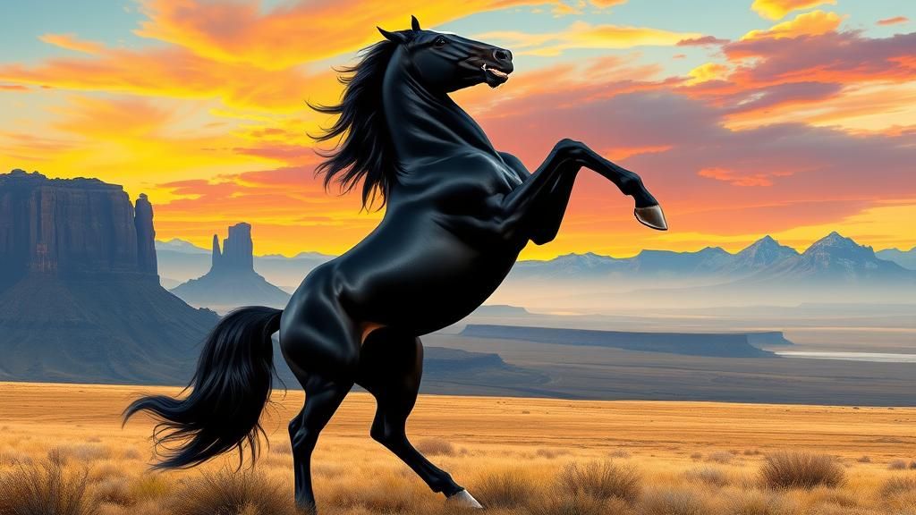 Majestic Black Mustang Stallion Rearing Up