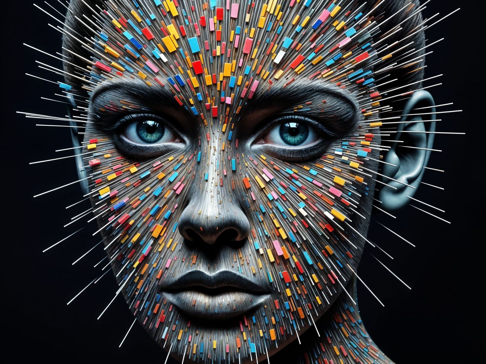 Surreal Road Face Portrait in Glitch Art Style