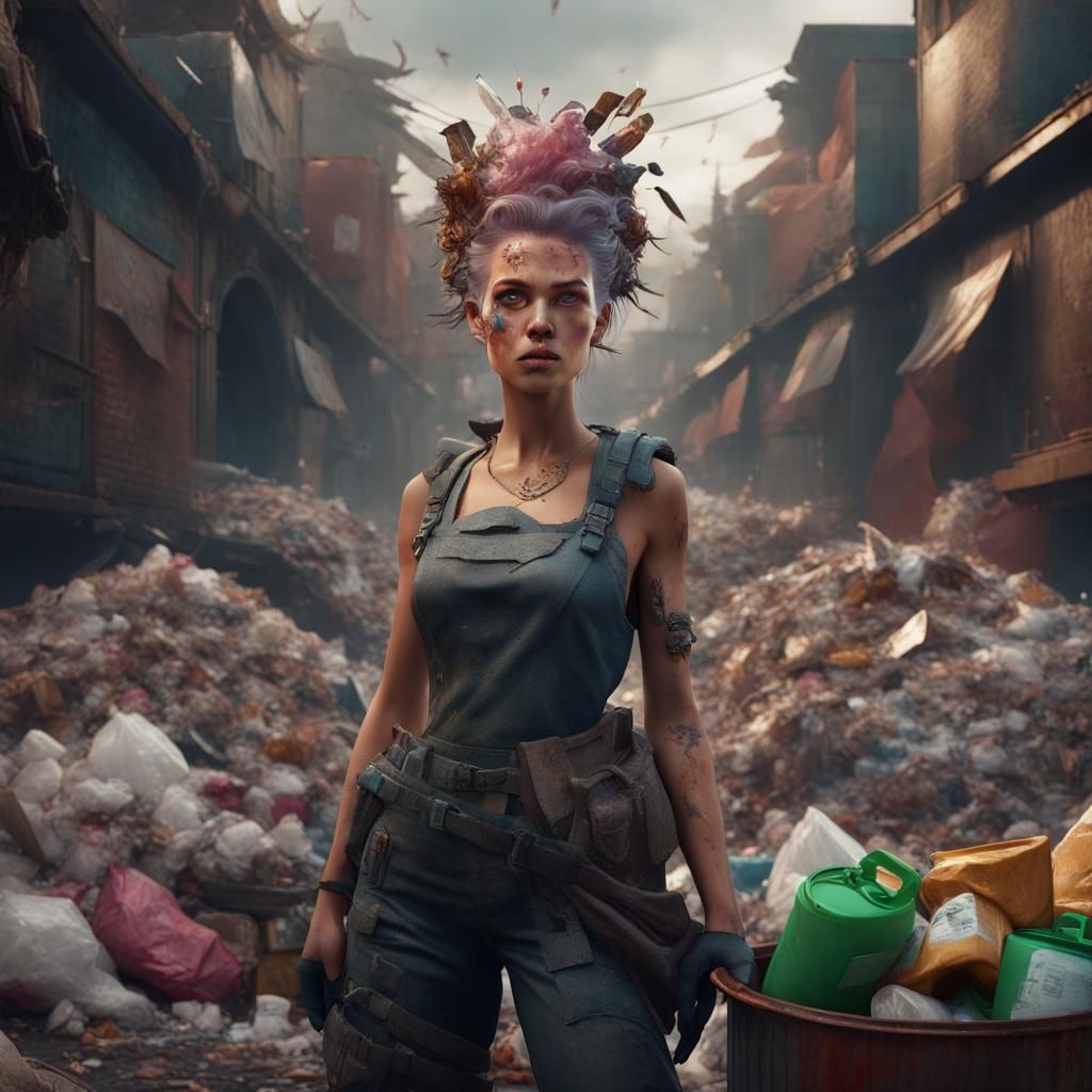 Fantastical Detailed Matte Painting: Garbage Girl