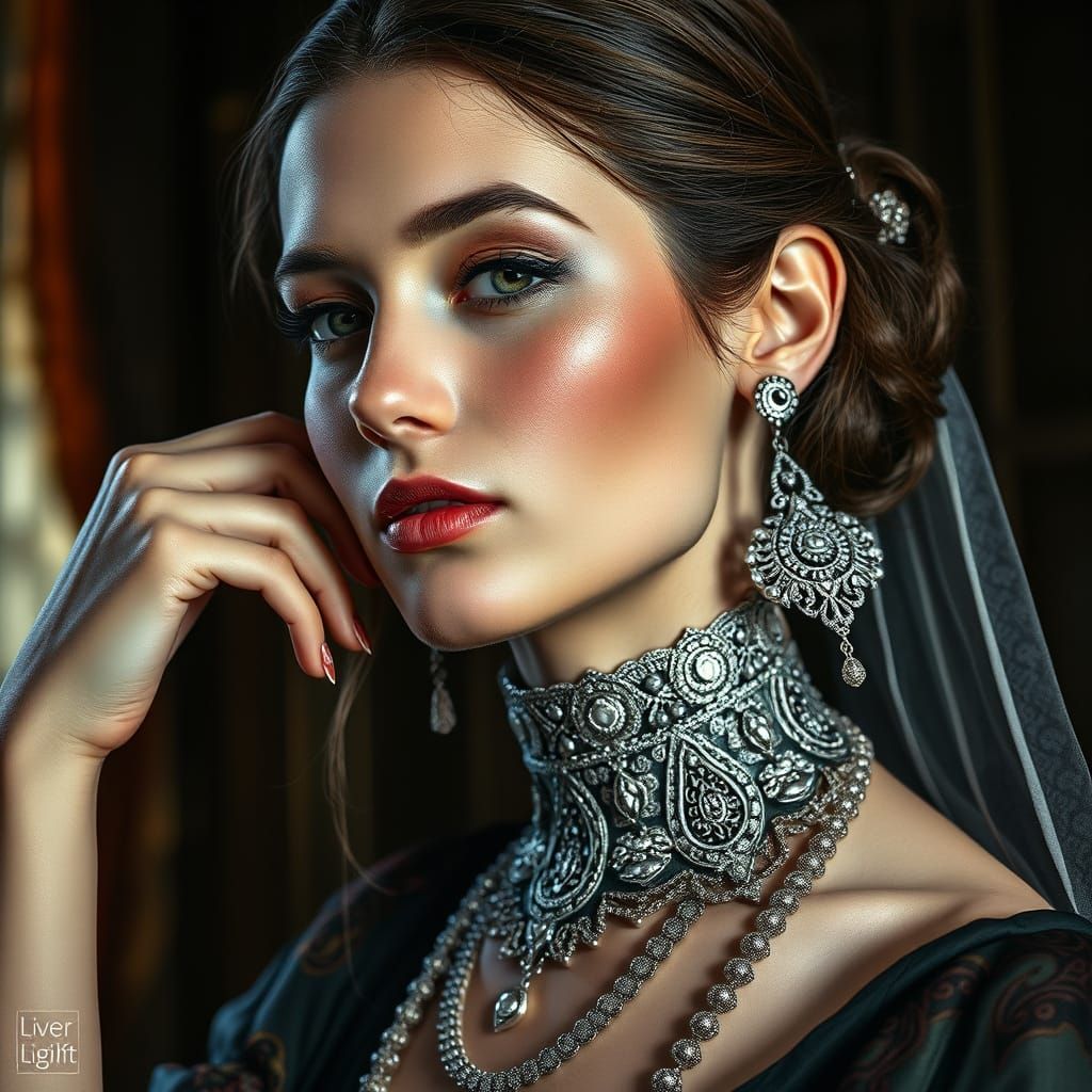 Elegant Lady in Ornate Silverpoint Style