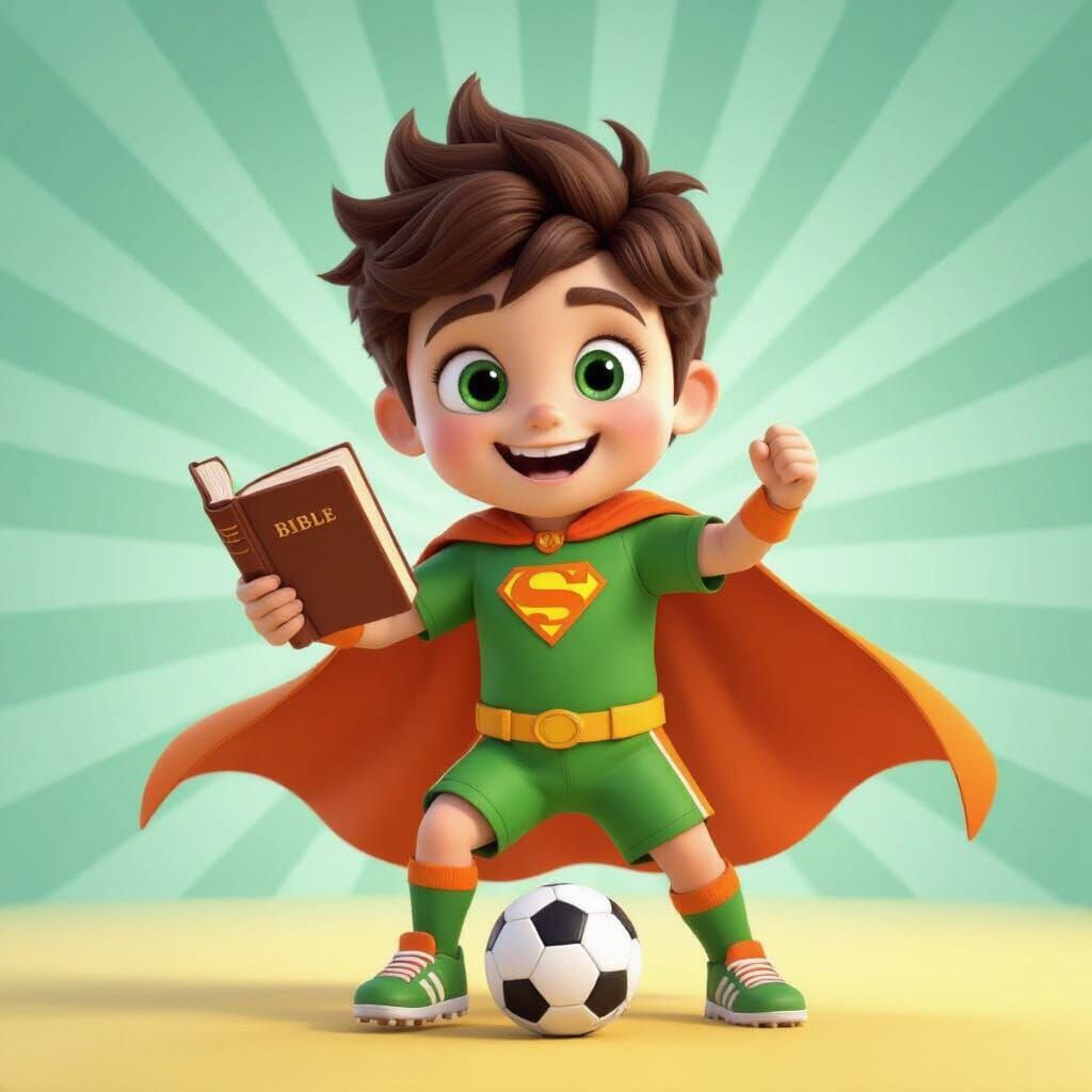Cheerful Boy Pedro Plays Soccer in Pixar Style