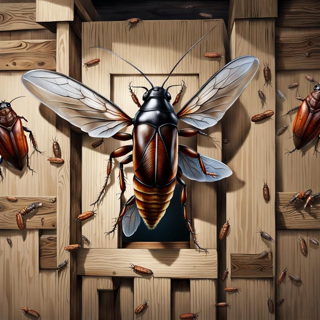 Flying Silver Cockroach in Outhouse: Hyperrealistic Surreali...