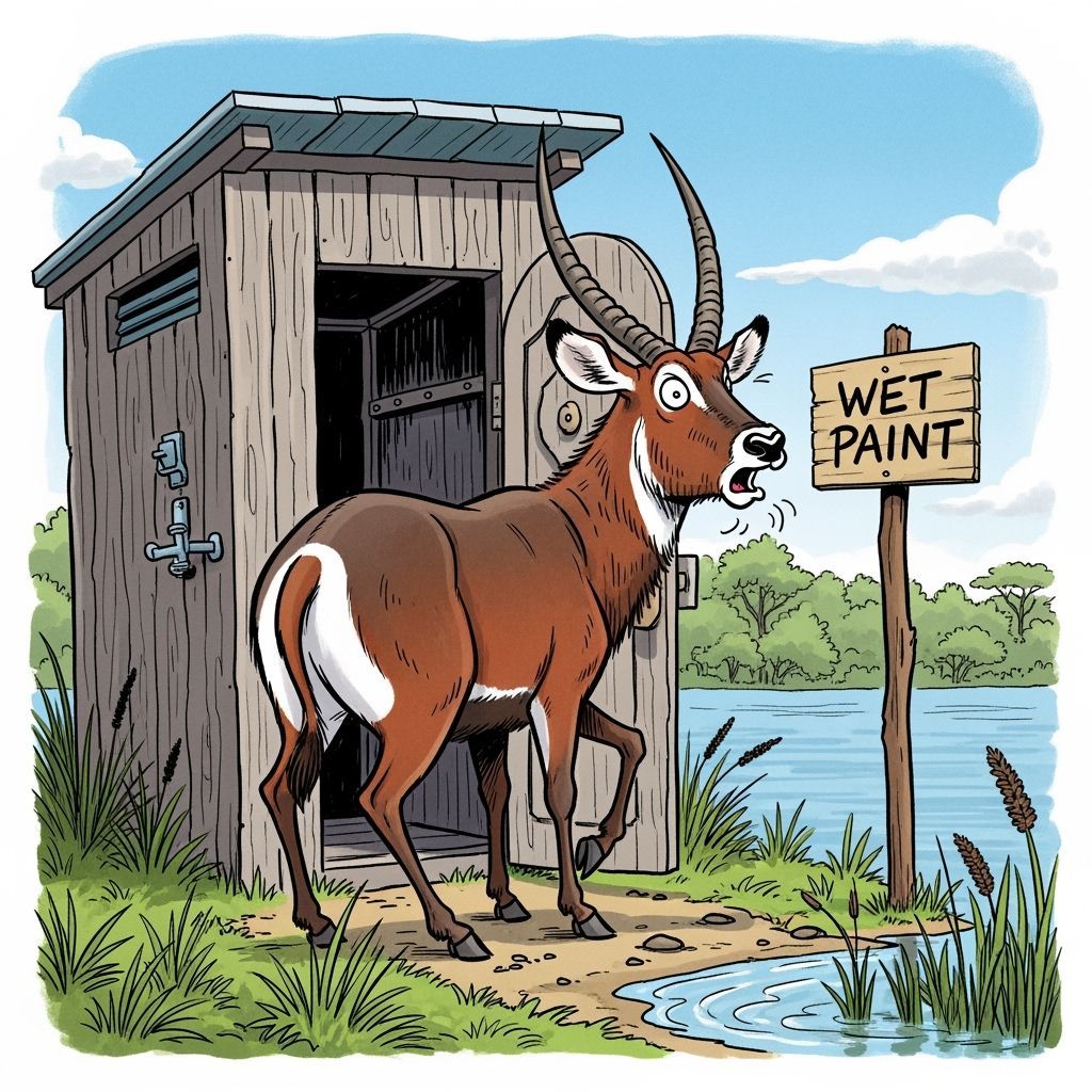 Cartoon Waterbuck's Outhouse Mishap: A Humorous Scene