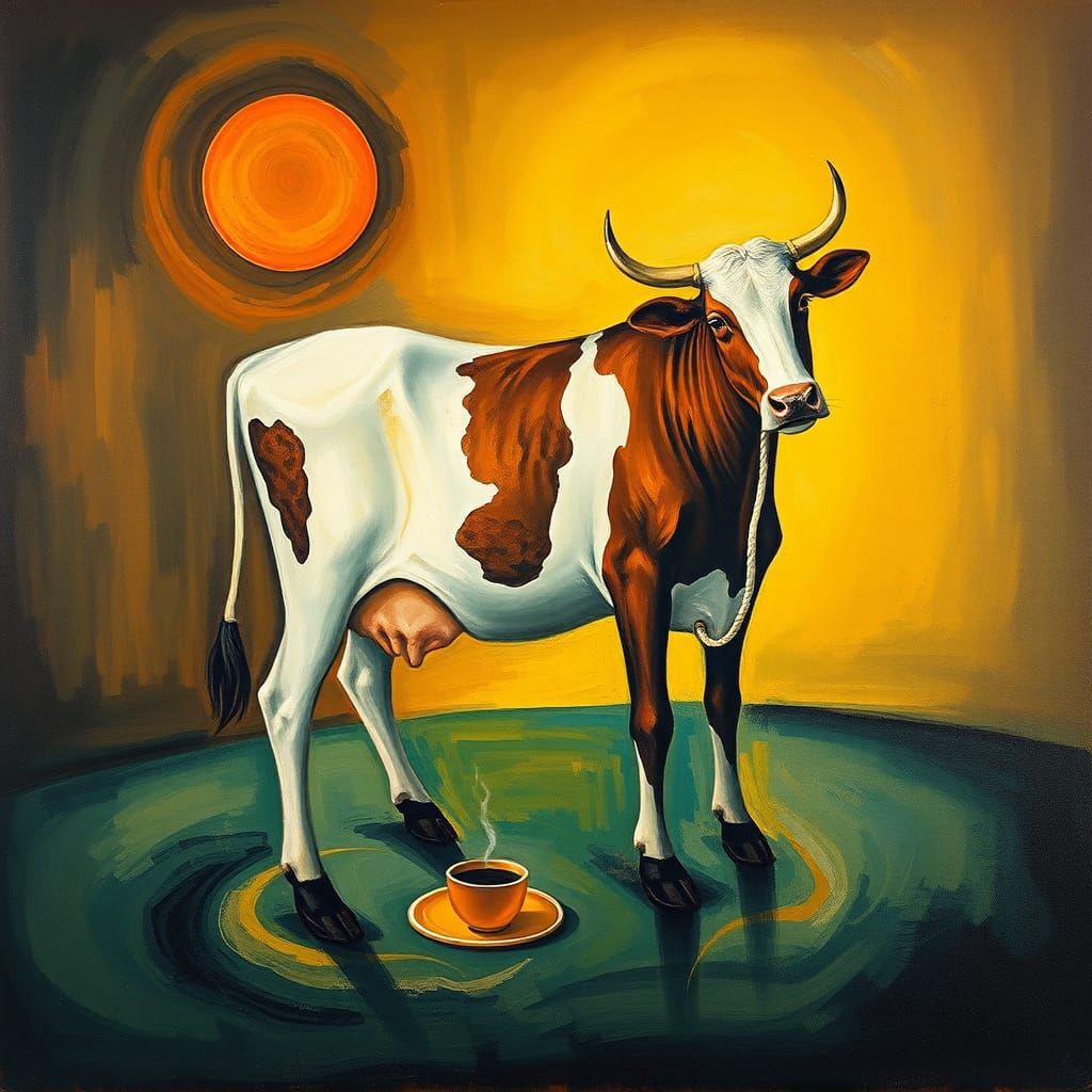 Surreal Man-Cow in Abstract Expressionist Style