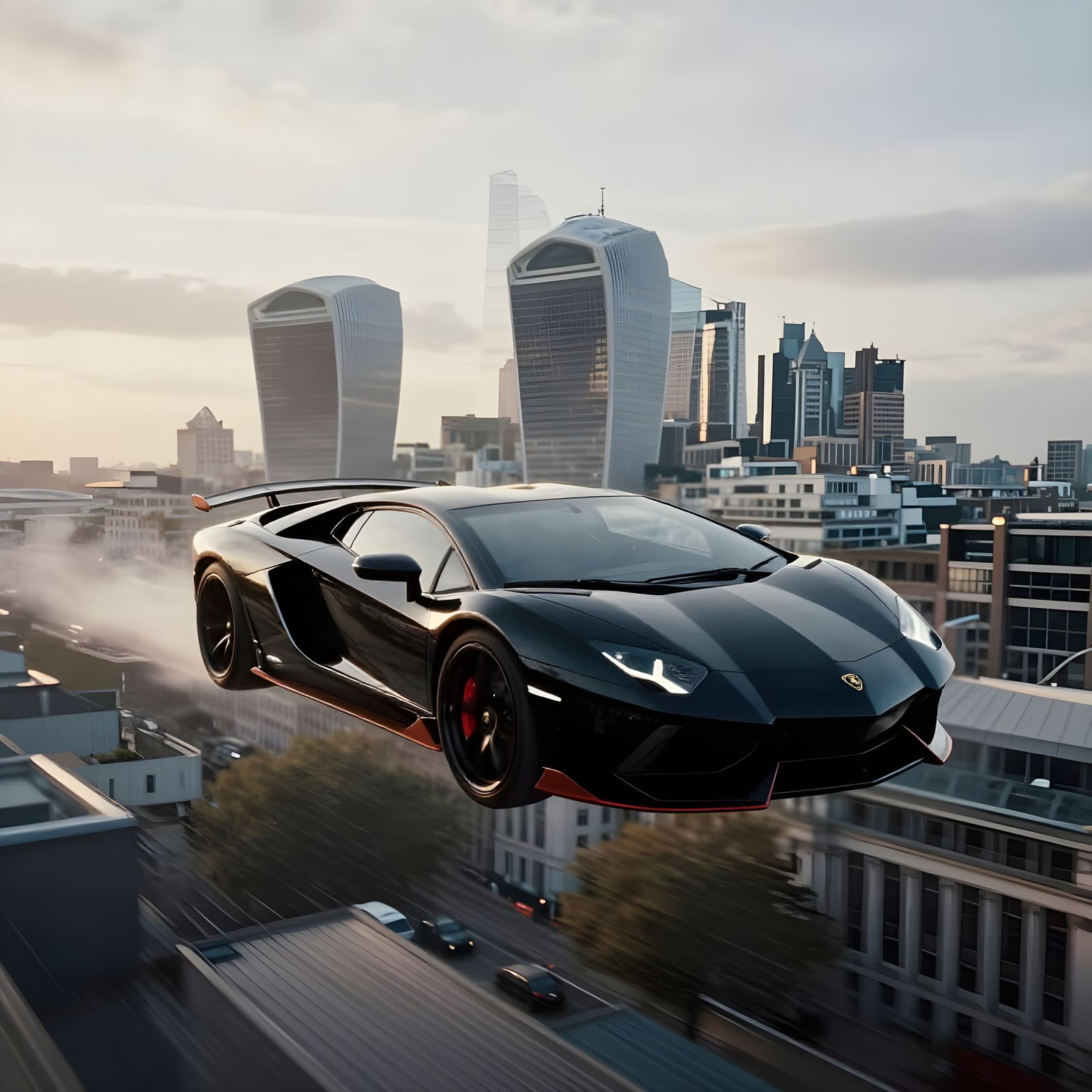 Lamborghini Flight Over London Cityscape