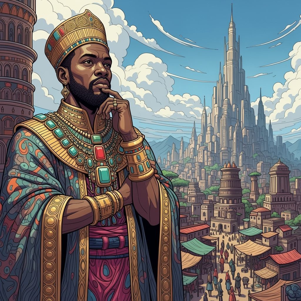 Majestic African Emperor Overlooking Thriving Metropolis