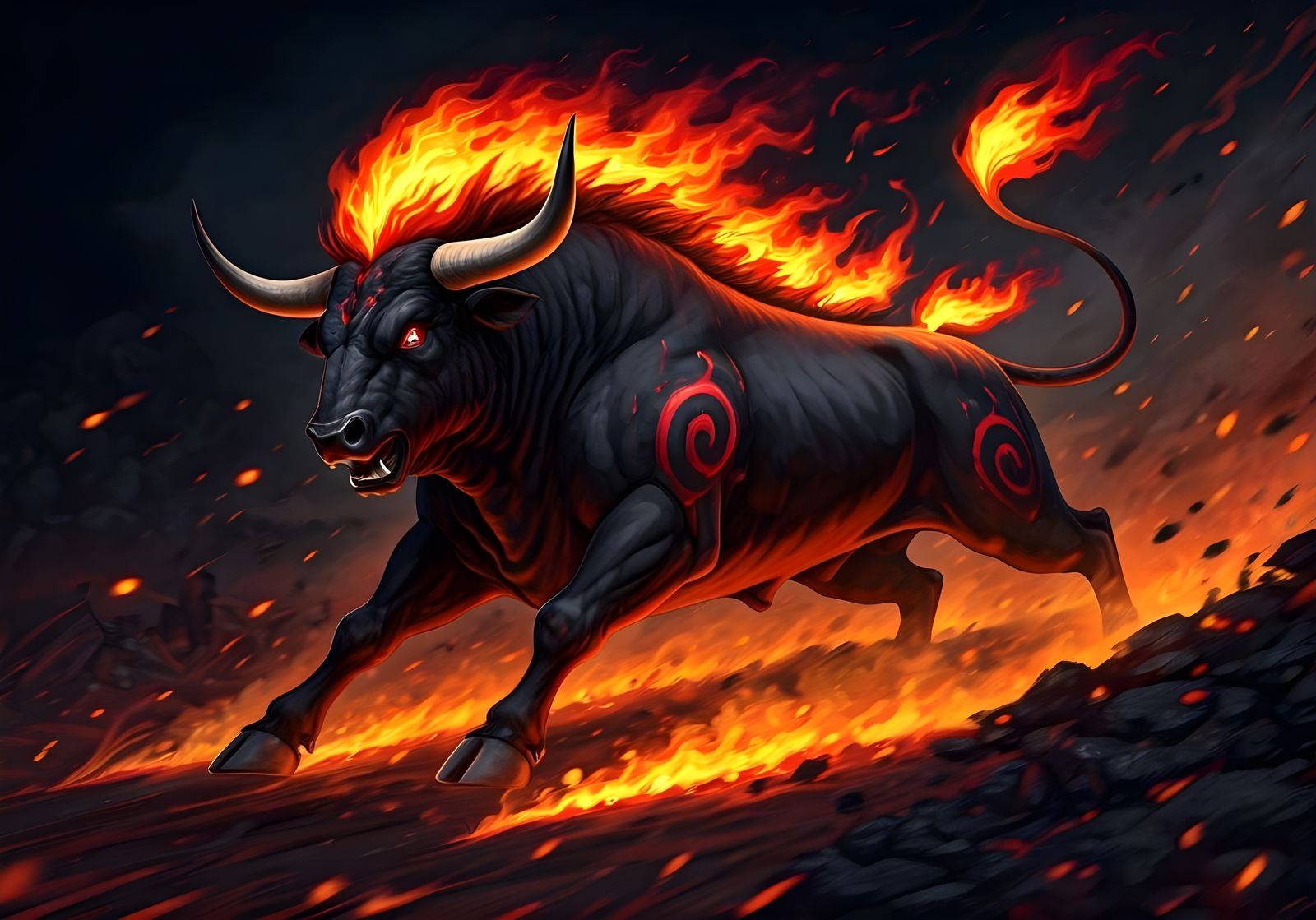 Ferocious Fire Bull in Anime Style Digital Art