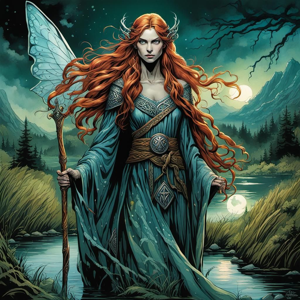 Majestic Fairy Princess in Lush Swampland, Watercolor Style