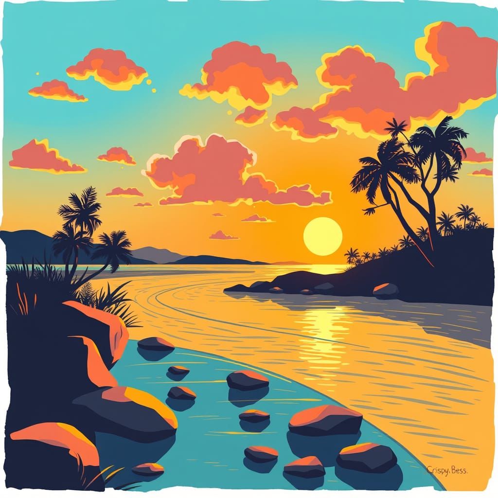 Surreal Sunrise in Expressive Cubist Style