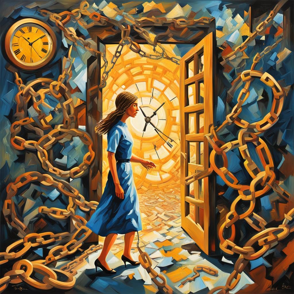 Woman Escapes into Abstract World as Impasto Painting