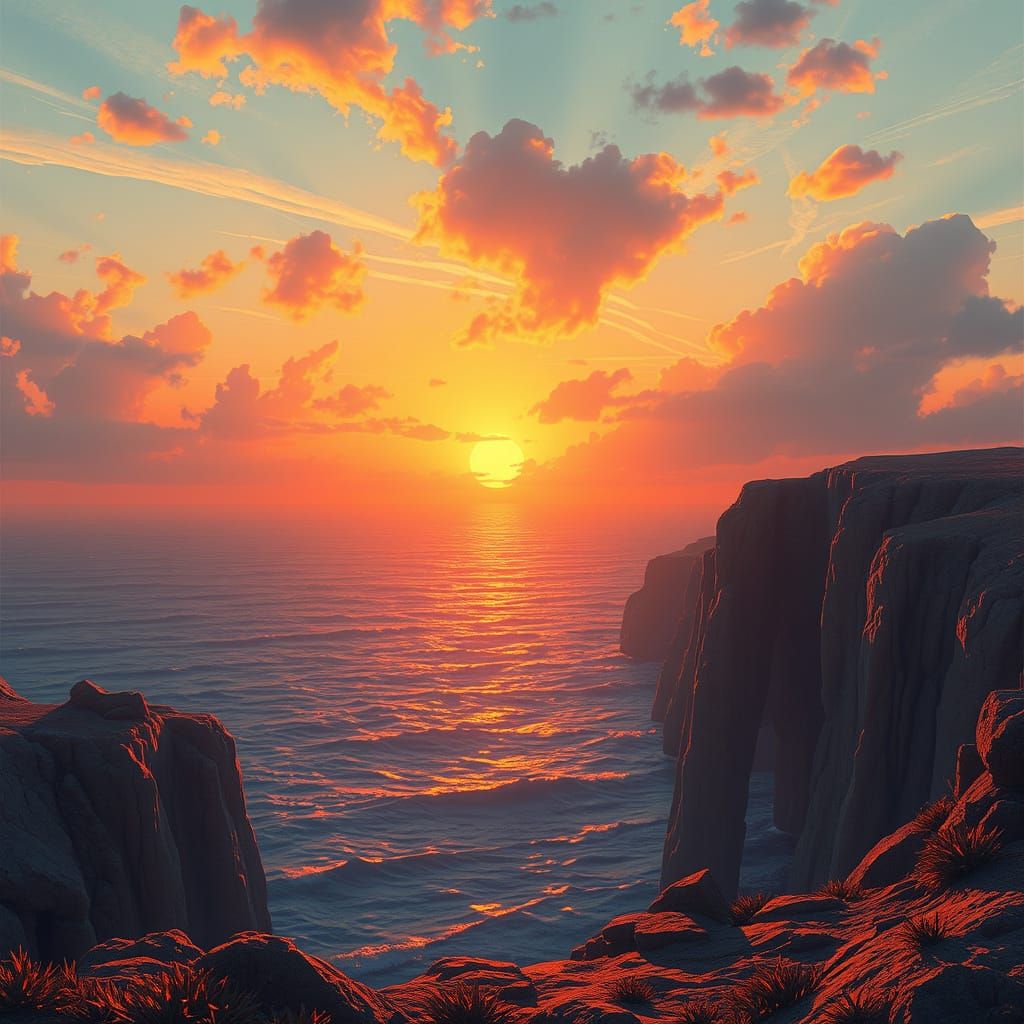 Tranquil Ocean Sunset in a Dreamy Landscape