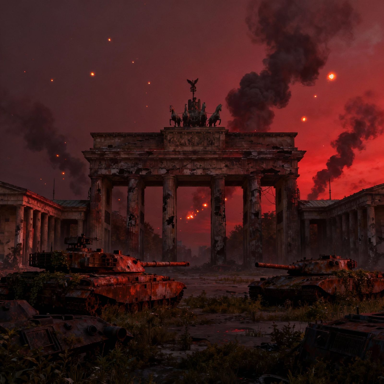 Brandenburg Gate in 3025, Futuristic Red Tones