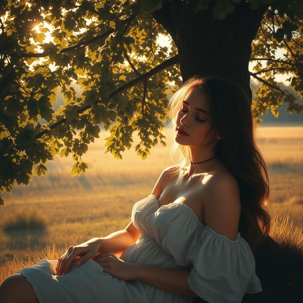 Young Woman Relaxing in Golden Light