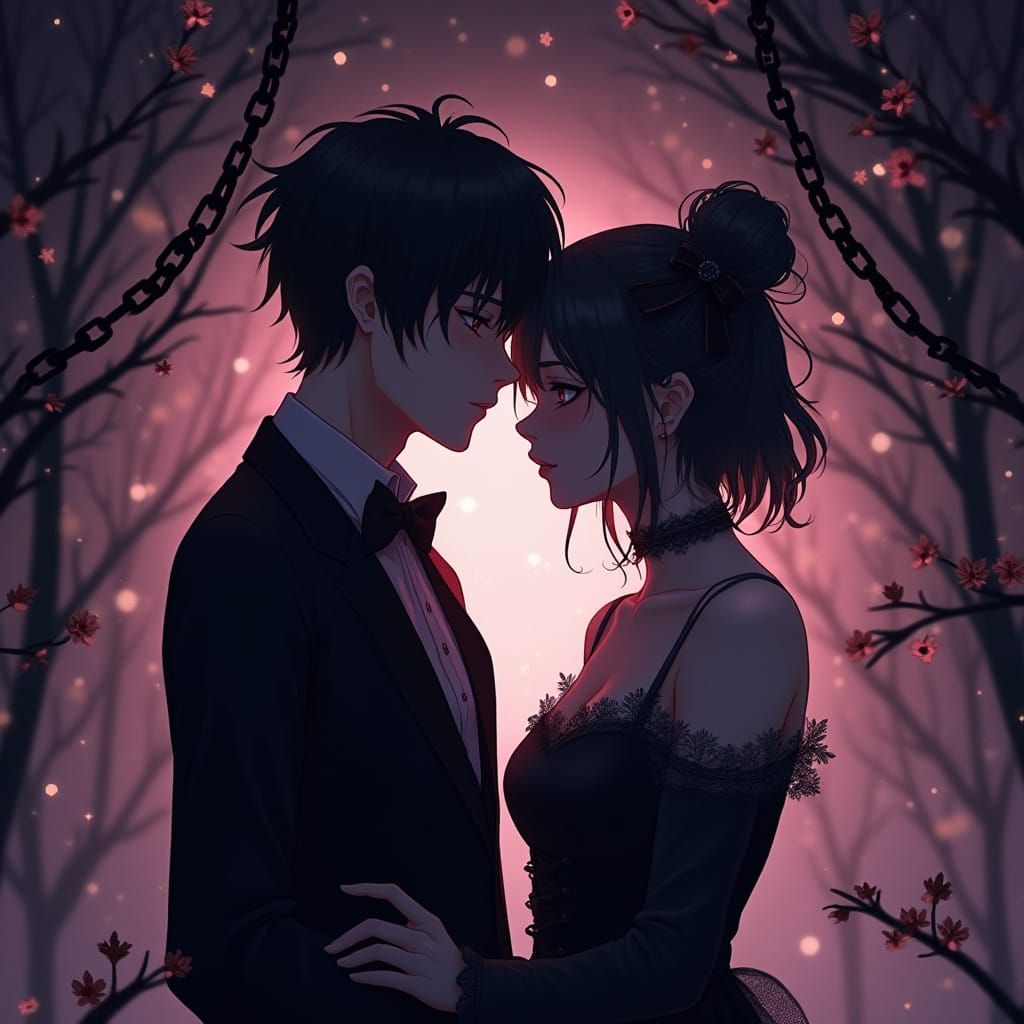 Gothic Romance Couple Banner in Anime Style