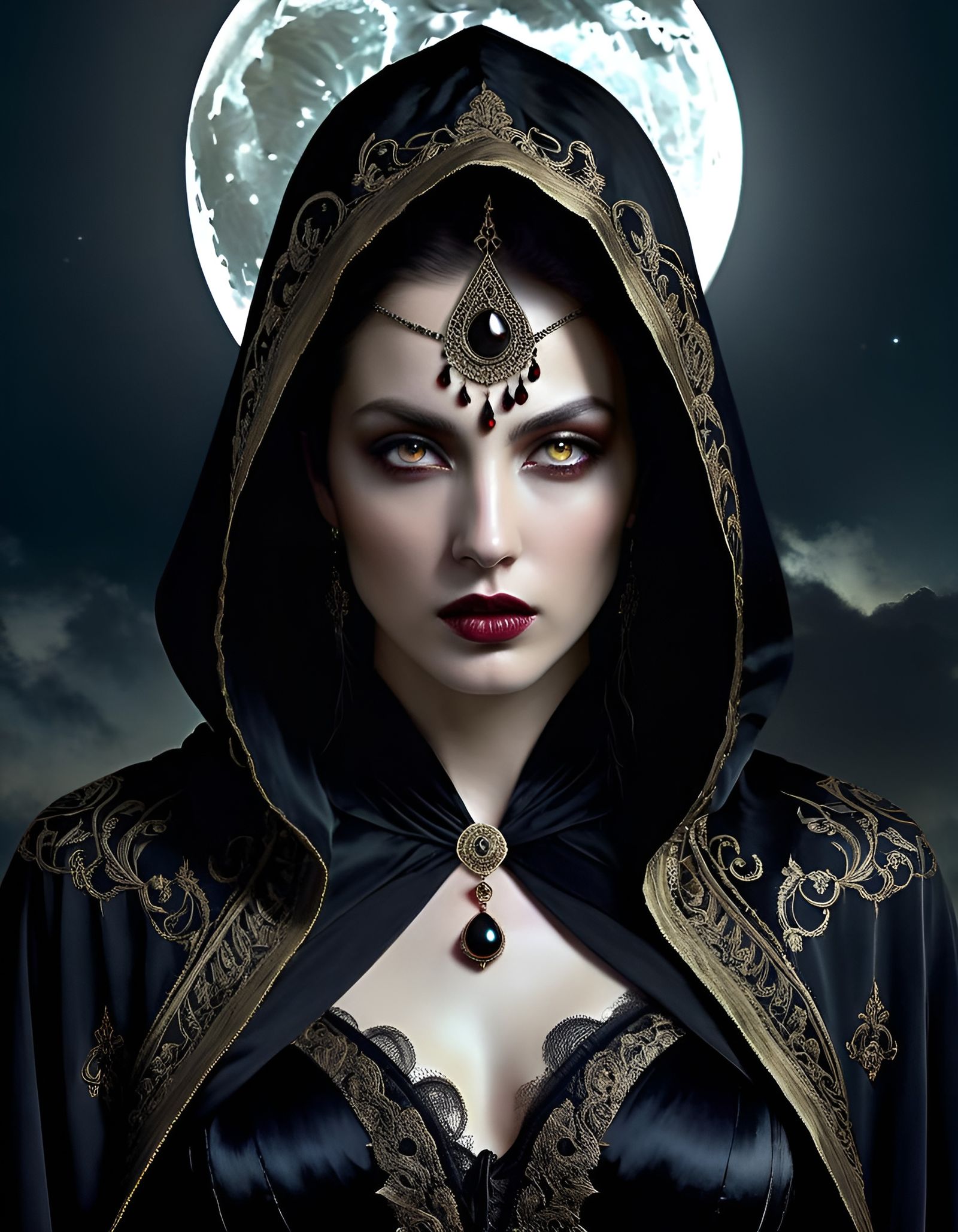 Mysterious Moonlight Goddess in Shadow