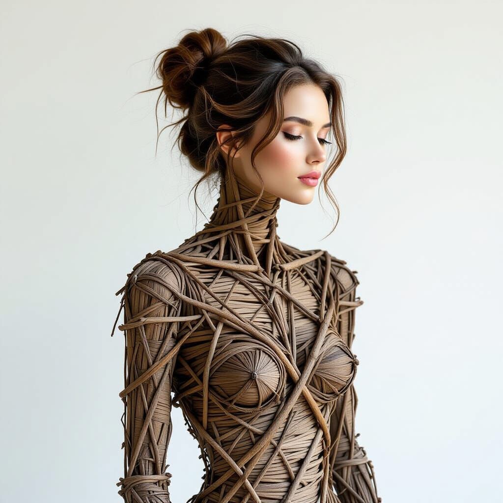 Elegant Twig Sculpture of Abstract Female Form