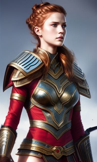 Warrior girl with wavy red hair 29