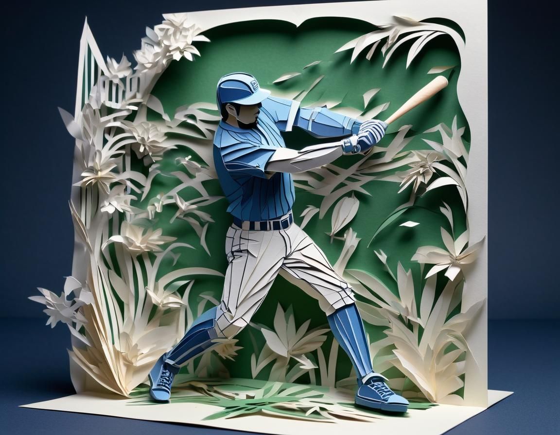 Kirigami Baseball Player Hitting Grand Slam