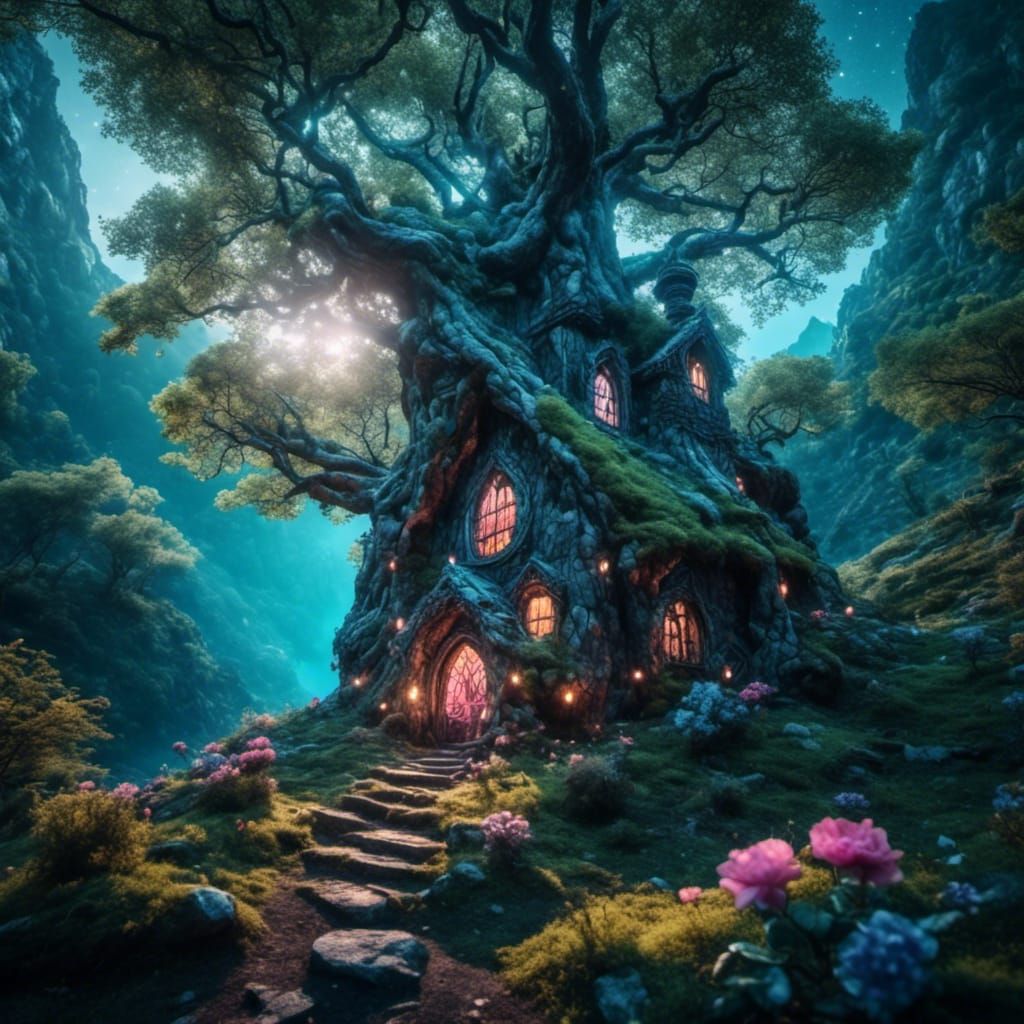 Enchanted Forest with Mythical Creatures in Sunlight