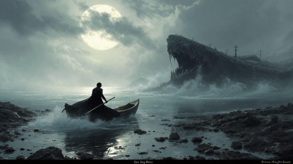 Sinister Moon River in Oil Painting Style