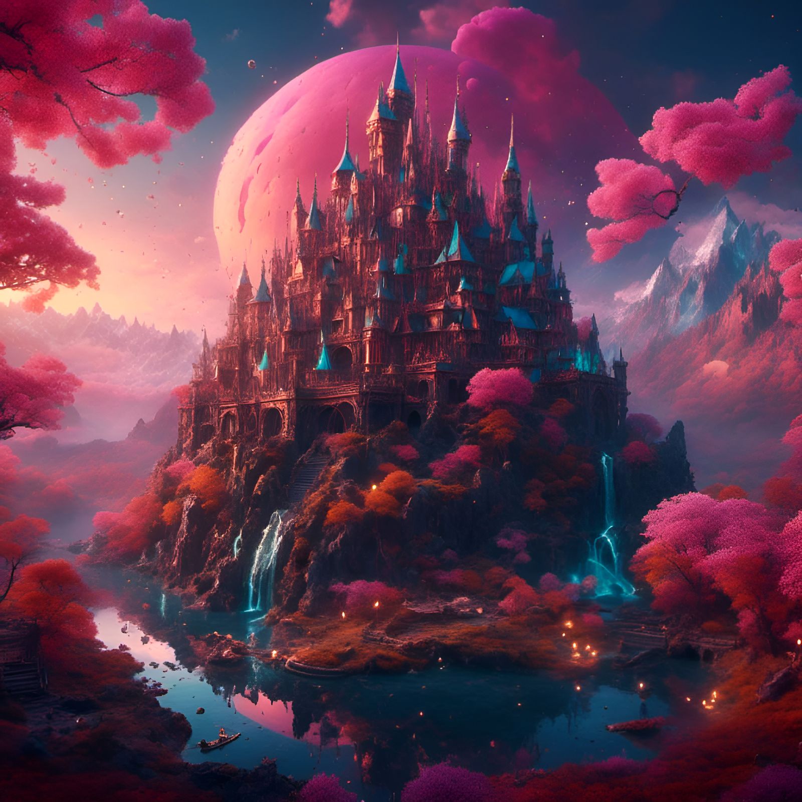 Fantastical Matte Painting of People in Deep Color