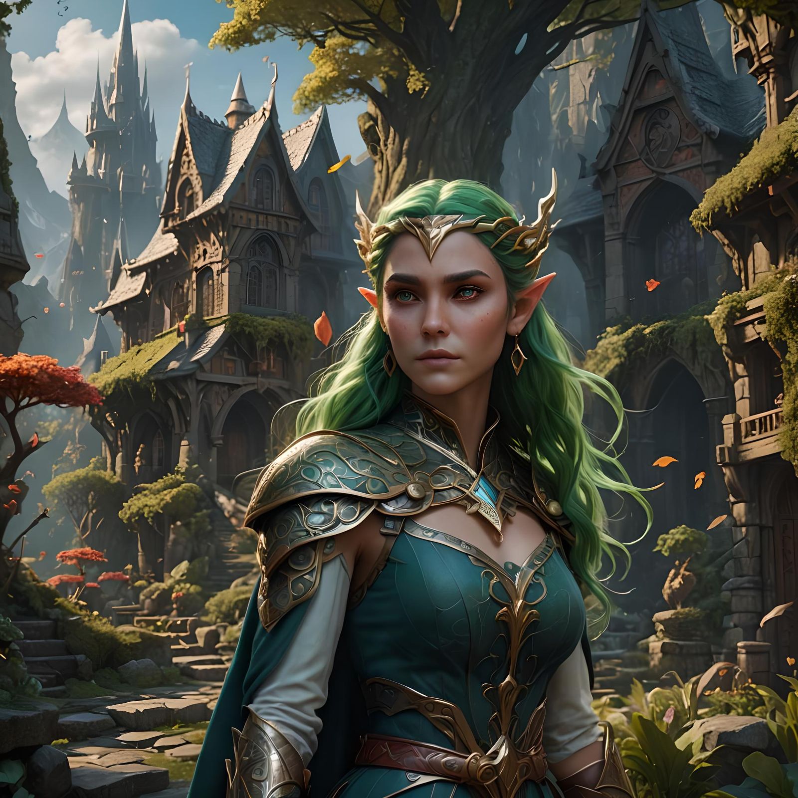 Detailed Elf Huntress Fantasy Concept Art