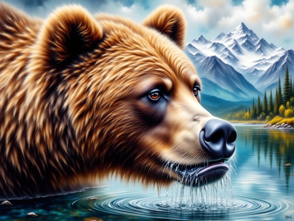 Majestic Brown Bear in Watercolor Realism
