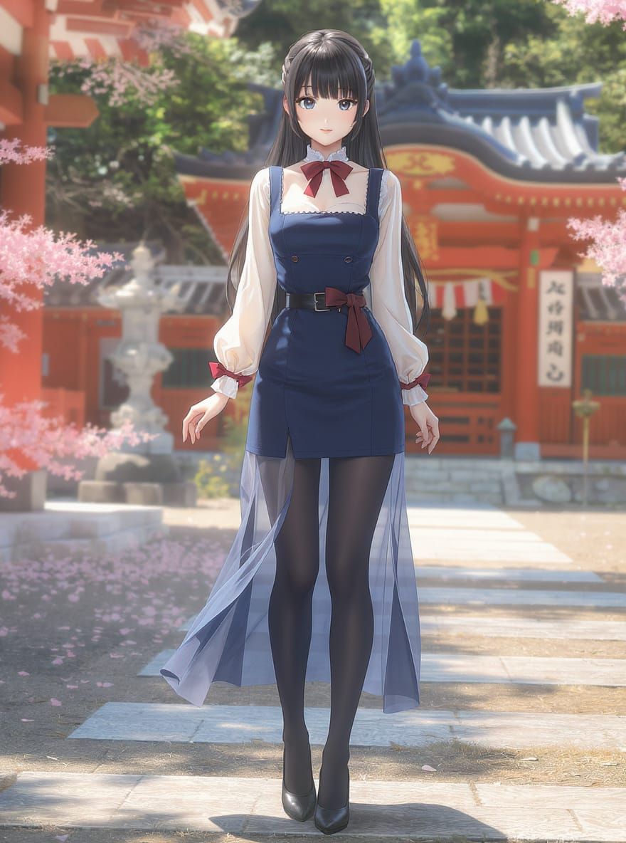 Kaori in Jumper Dress at Summer Shrine