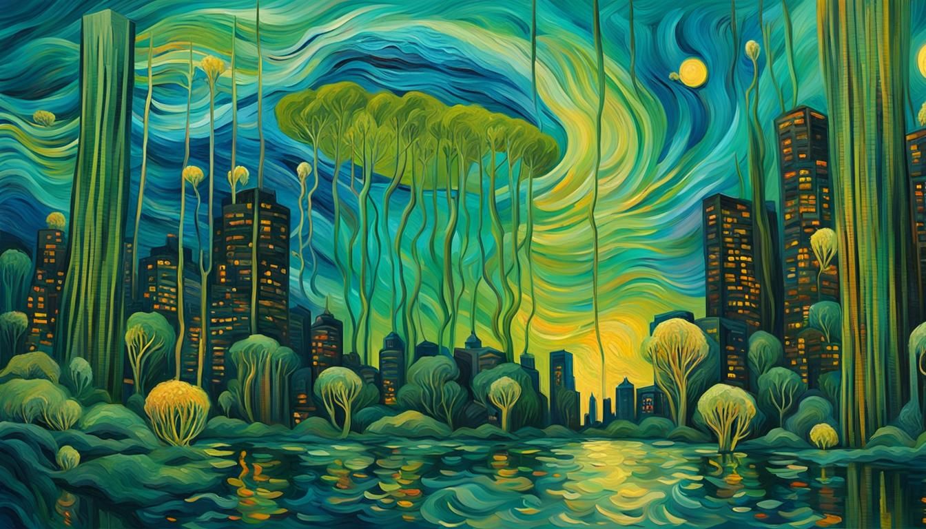 Underwater Cityscape in Impressionist Style