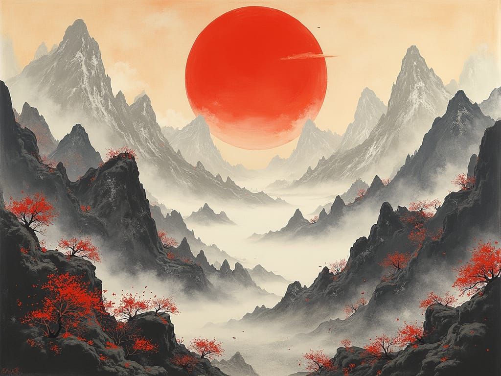 Epic Tibetan Paradise in Vibrant Gouache Style