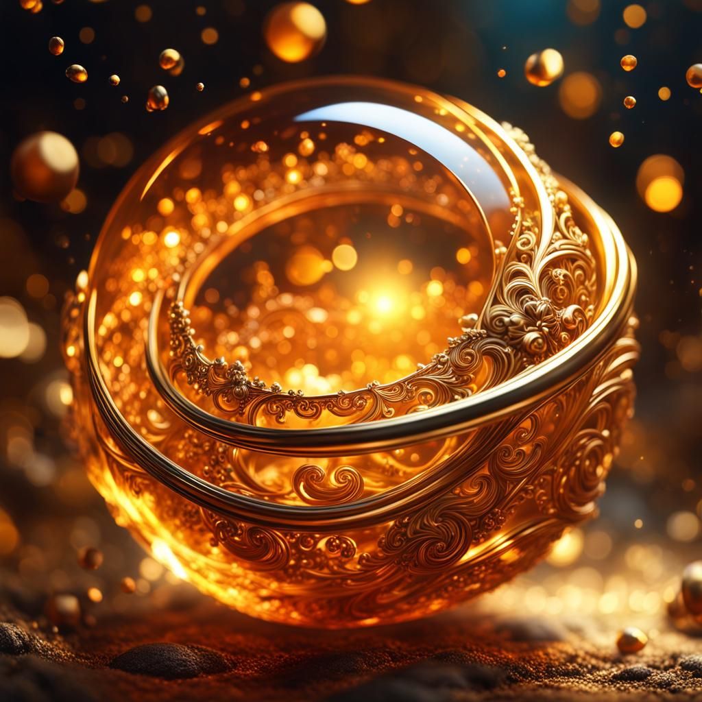 Amber Gem Swirling Magic: Hyperrealistic Digital Art