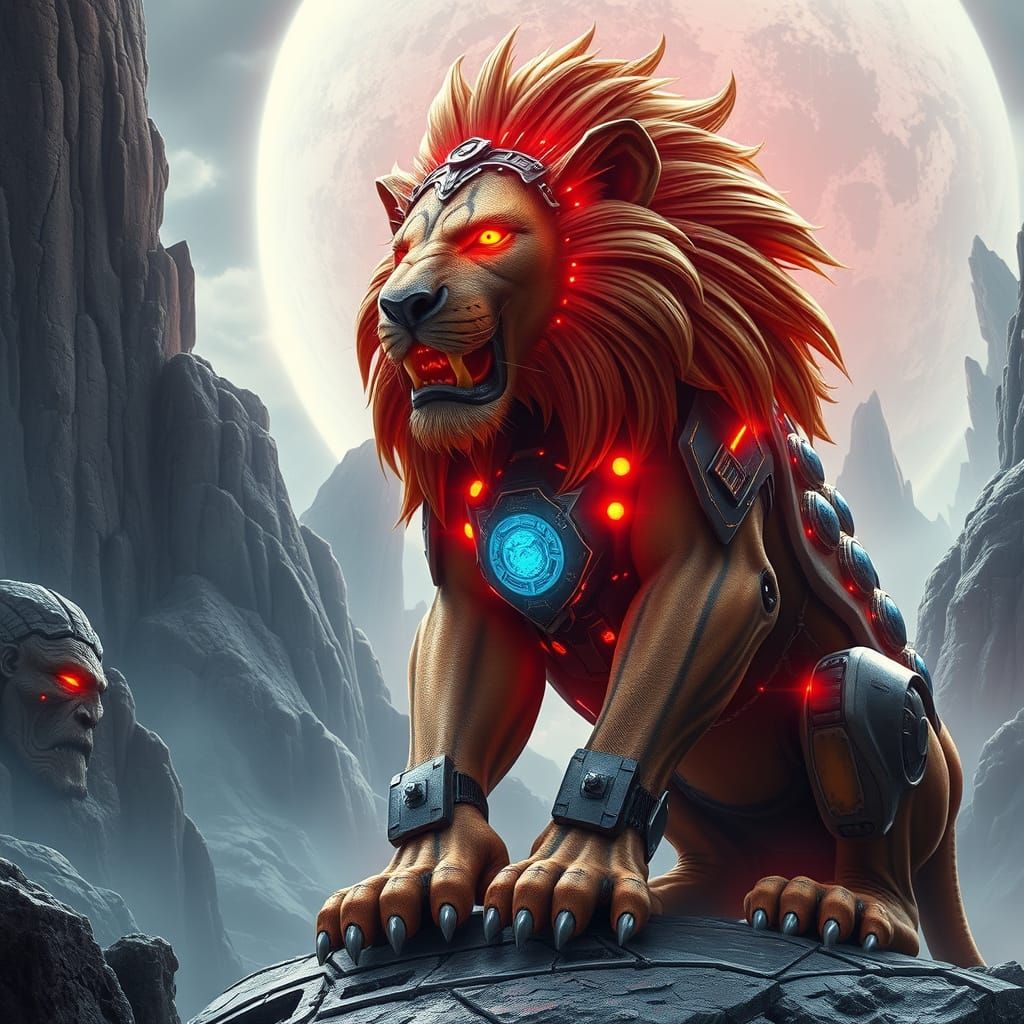 Alien Lion Rulers in a Photorealistic City