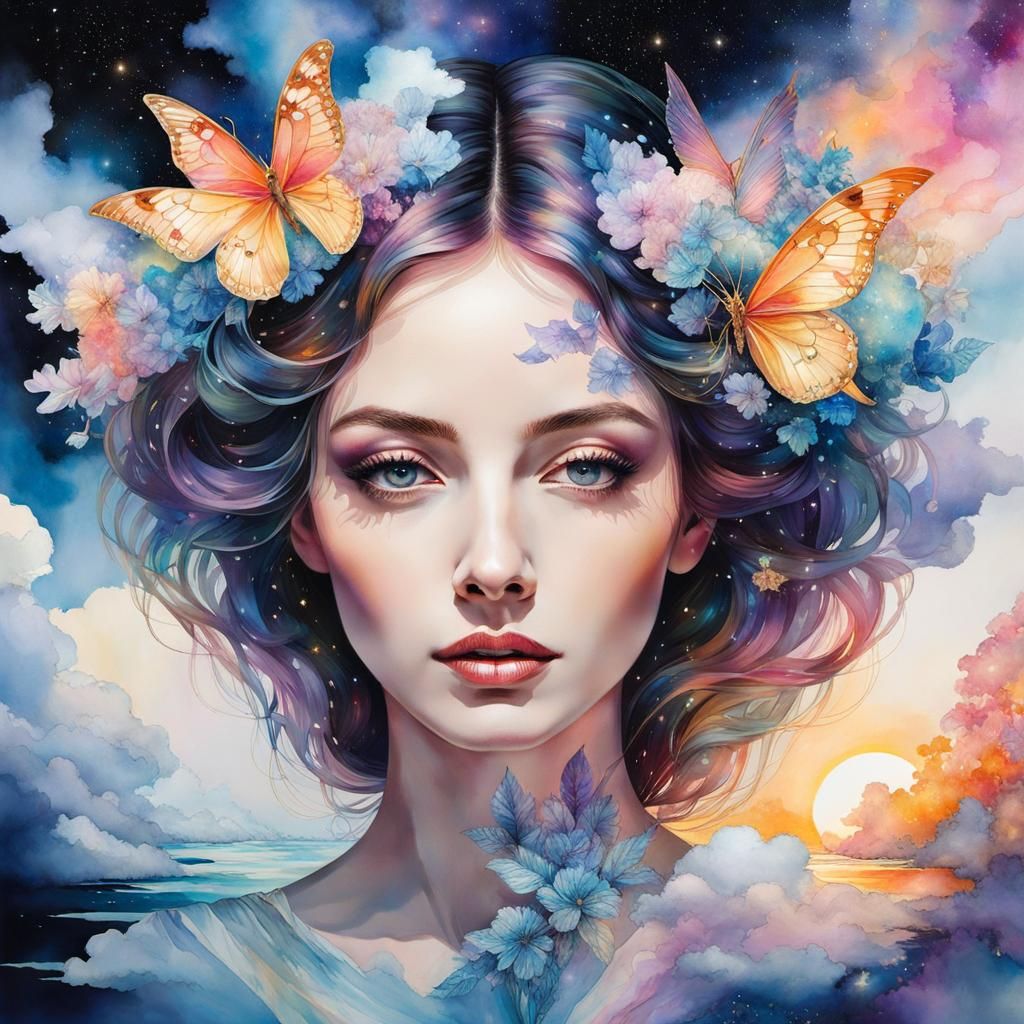 Starlight Goddess in Stained Glass Style